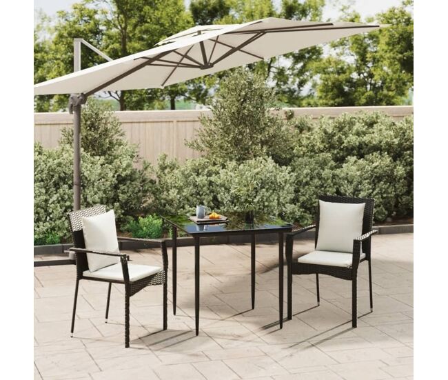 Set comedor de jardín 3 pzas con cojines ratán sintético negro vidaxl