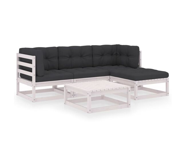Juego de muebles de jardín 5 pzas y cojines madera pino maciza vidaxl