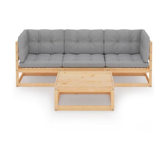 Muebles de jardín 4 piezas con cojines de madera de pino maciza vidaxl