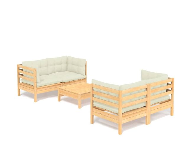 Muebles de jardín 5 piezas cojines madera de pino color crema vidaxl