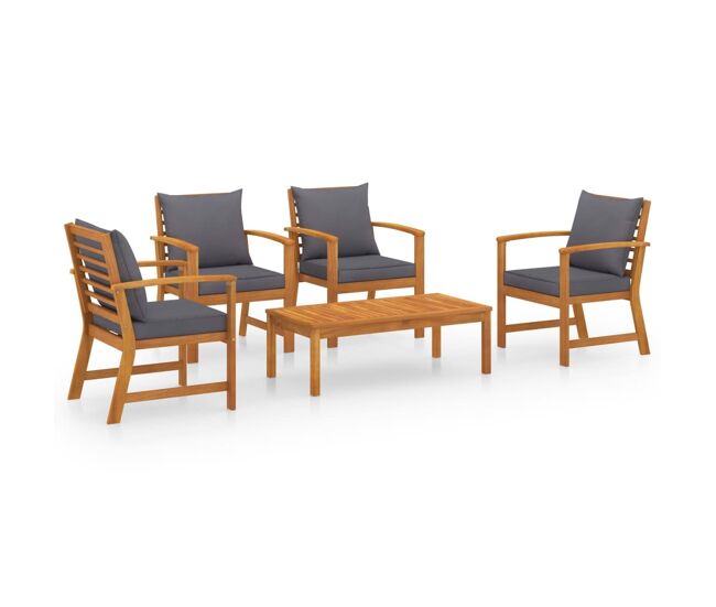 Muebles de jardín 5 piezas cojines madera maciza de acacia vidaxl