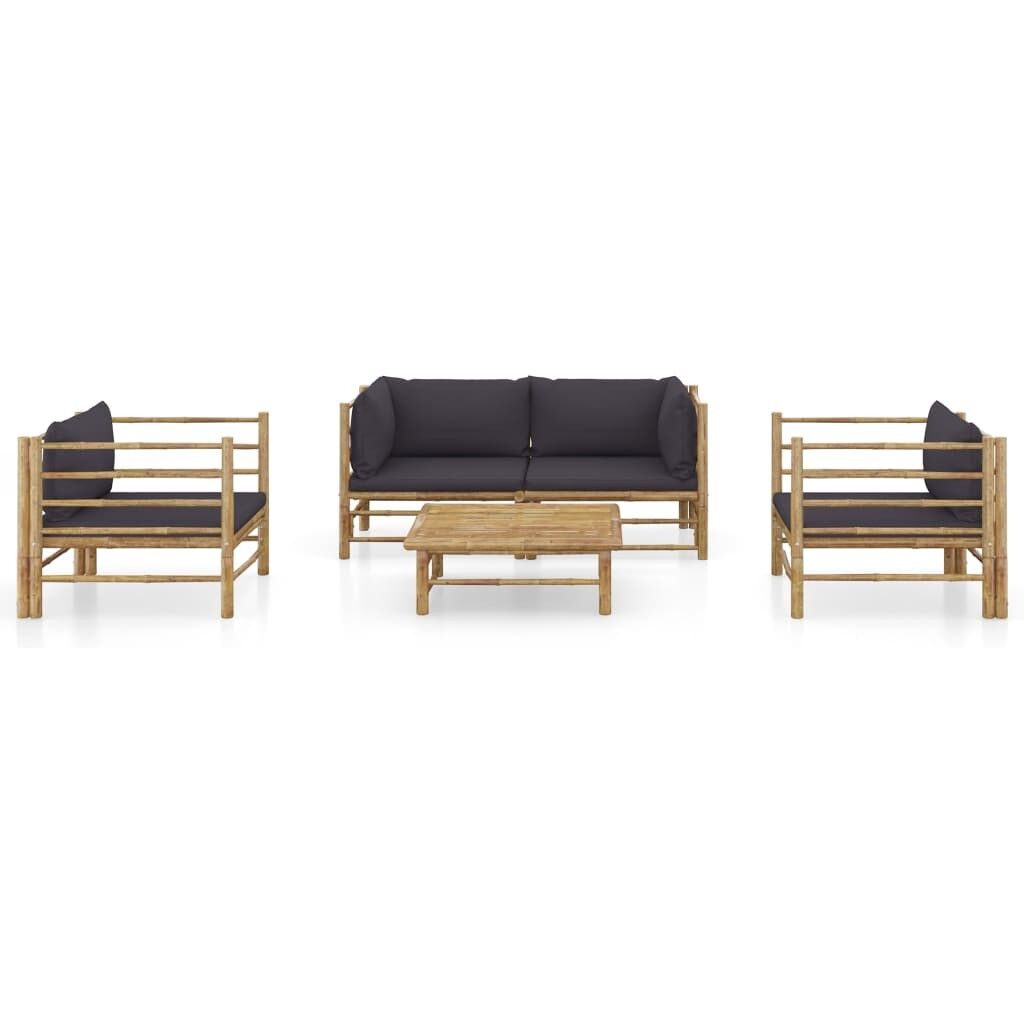 Set de muebles de jardín 5 piezas bambú con cojines gris oscuro vidaxl