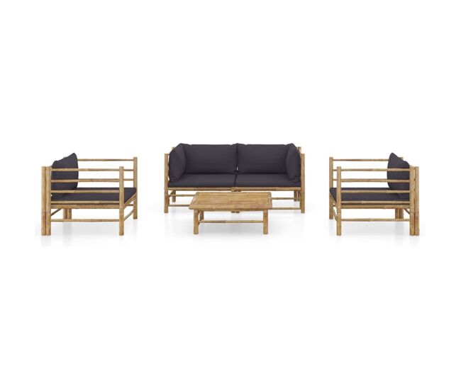 Set de muebles de jardín 5 piezas bambú con cojines gris oscuro vidaxl