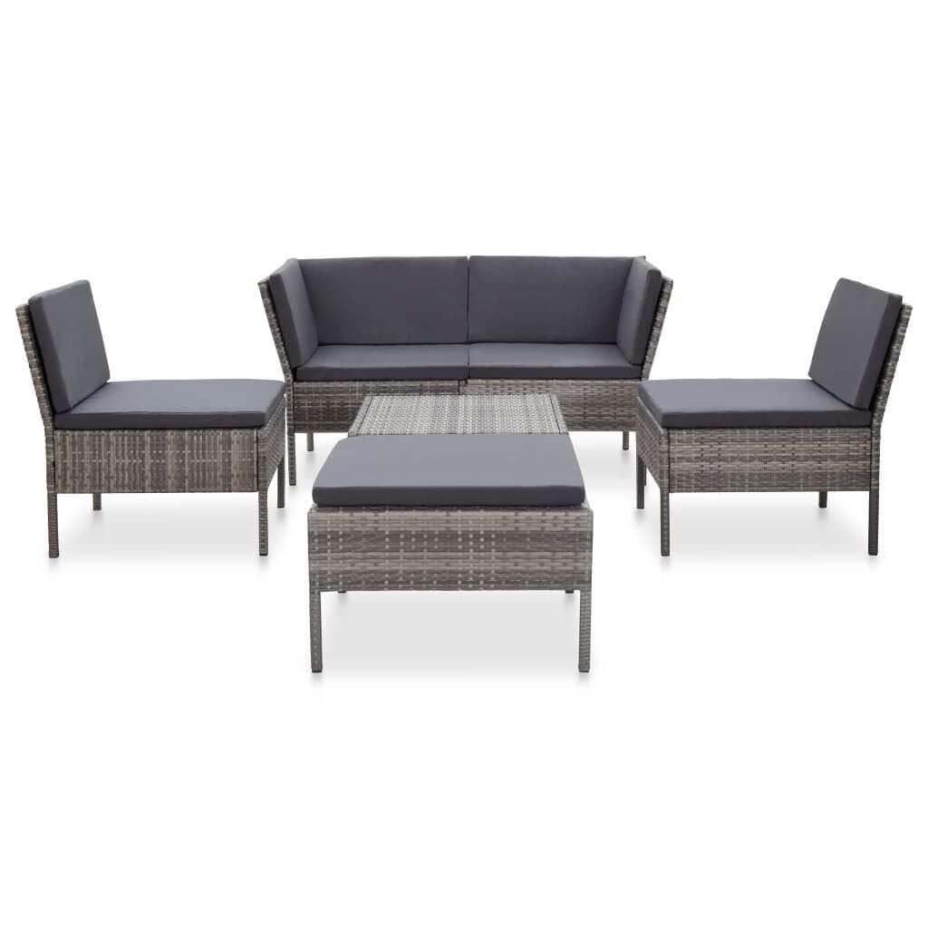 Set de muebles de jardín 6 pzas y cojines ratán sintético gris vidaxl