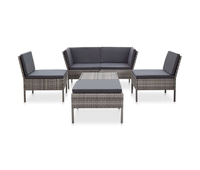 Set de muebles de jardín 6 pzas y cojines ratán sintético gris vidaxl