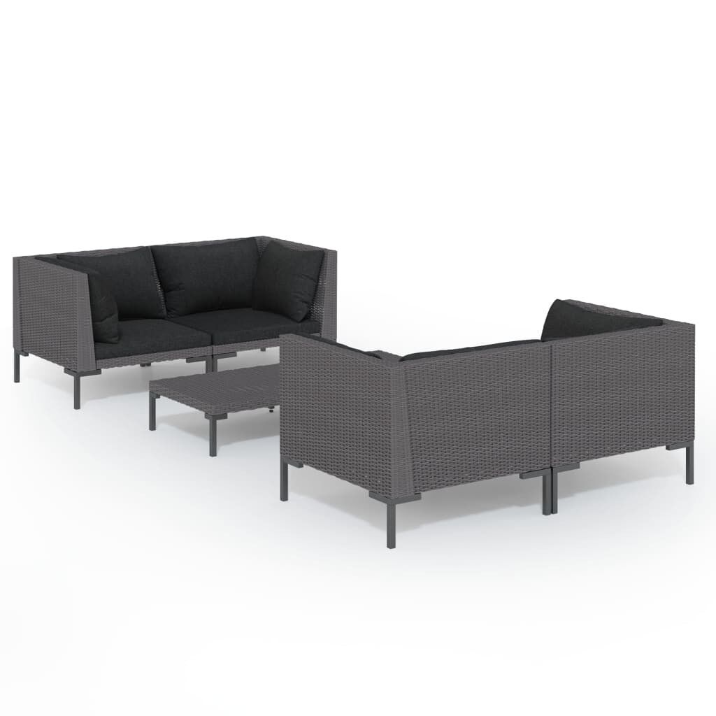 Set muebles jardín 5 pzas y cojines ratán sintético gris oscuro vidaxl