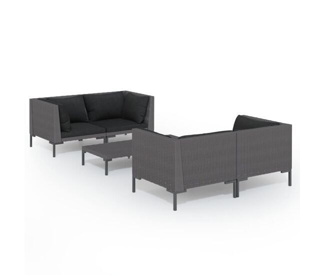 Set muebles jardín 5 pzas y cojines ratán sintético gris oscuro vidaxl