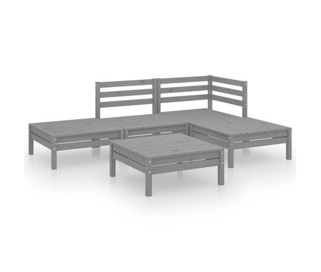 Juego de muebles de jardín 5 piezas madera maciza de pino gris vidaxl