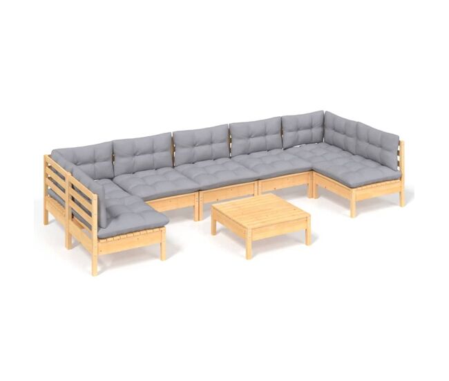 Juego de muebles de jardín 8 pzas y cojines madera maciza pino vidaxl