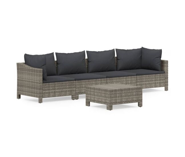 Set de muebles de jardín 5 pzas y cojines ratán sintético gris vidaxl