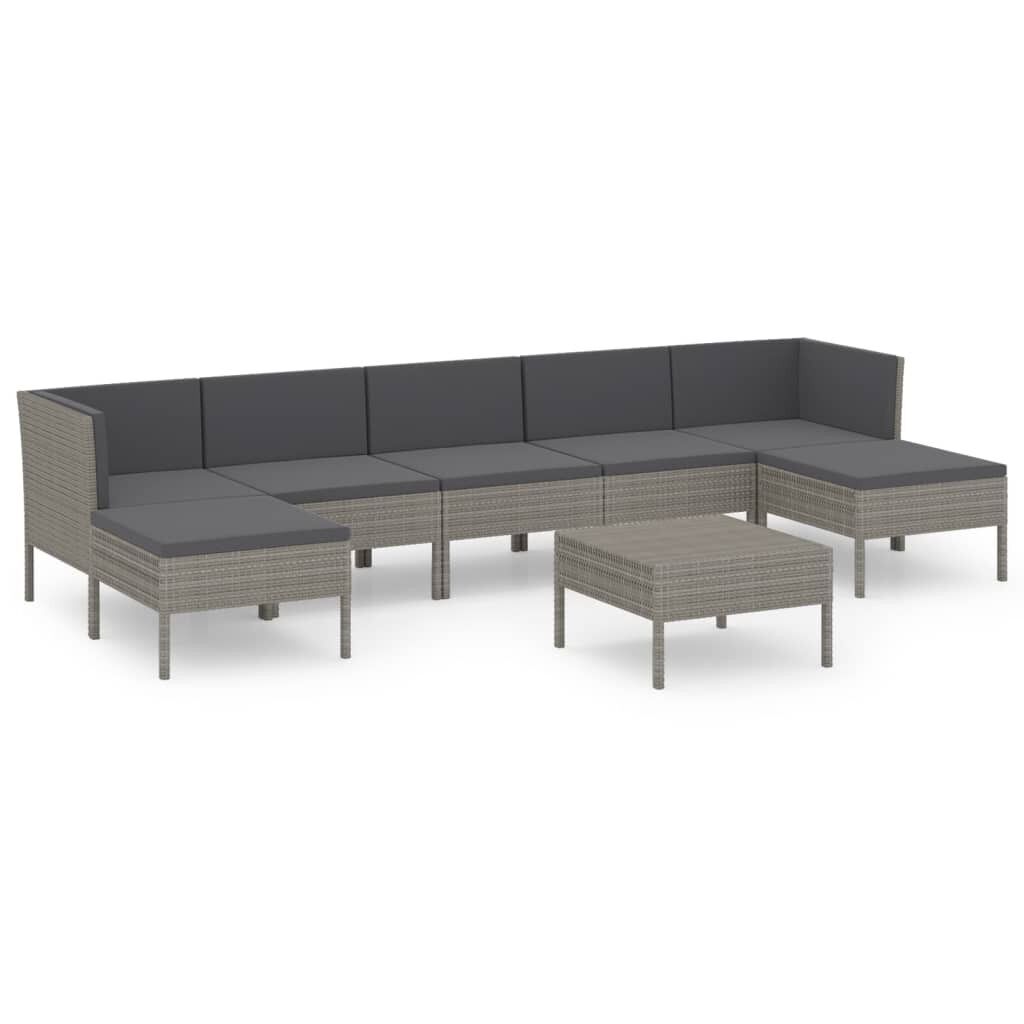 Set de muebles de jardín 8 pzas y cojines ratán sintético gris vidaxl