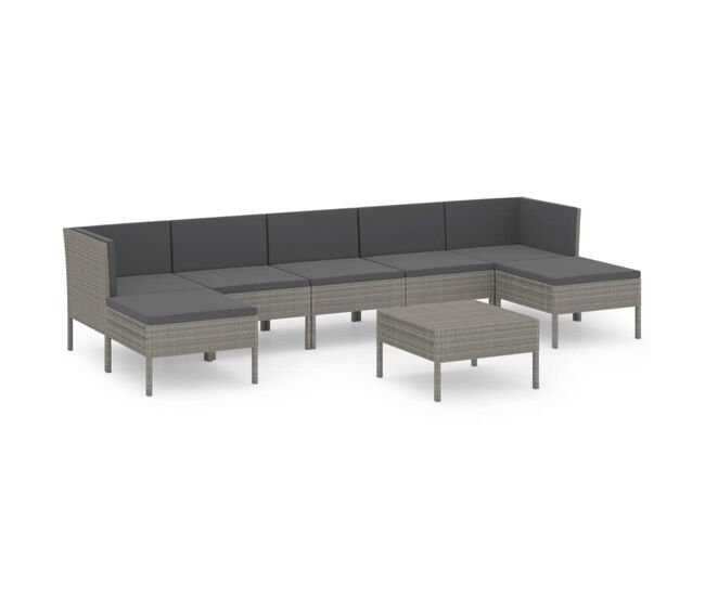 Set de muebles de jardín 8 pzas y cojines ratán sintético gris vidaxl