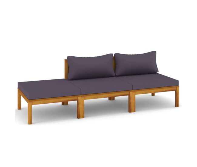 Muebles de jardín 3 pzas cojines madera maciza de acacia vidaxl