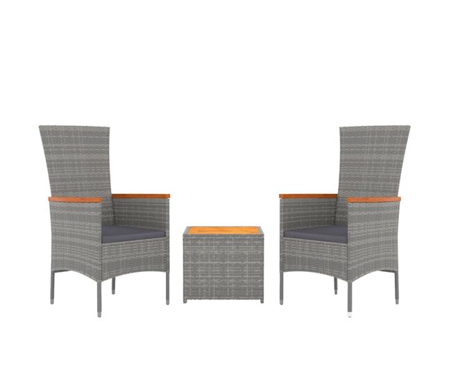 Juego muebles jardín 3 pzas madera acacia ratán sintético gris vidaxl