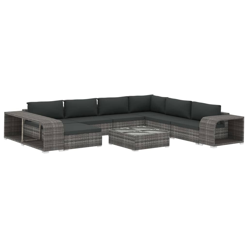 Set de muebles de jardín 10 pzas y cojines ratán sintético gris vidaxl