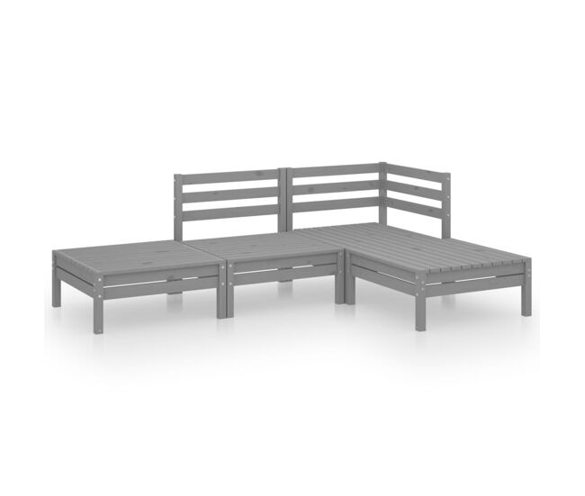 Juego de muebles de jardín 4 piezas madera maciza de pino gris vidaxl