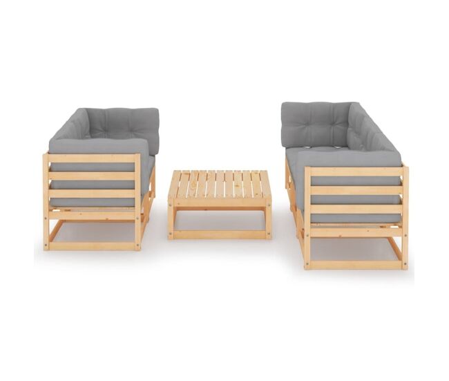 Muebles de jardín 6 piezas con cojines de madera de pino maciza vidaxl