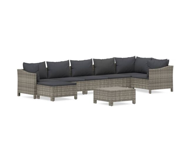 Set de muebles de jardín 8 pzas y cojines ratán sintético gris vidaxl