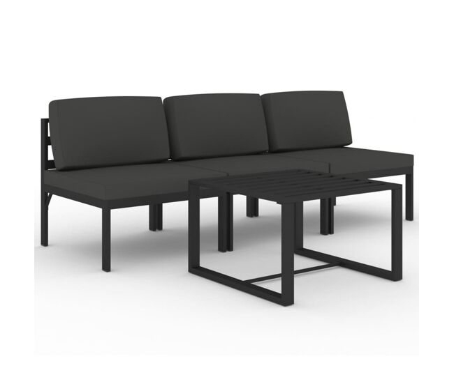 Set muebles de jardín 4 pzas y cojines aluminio gris antracita vidaxl