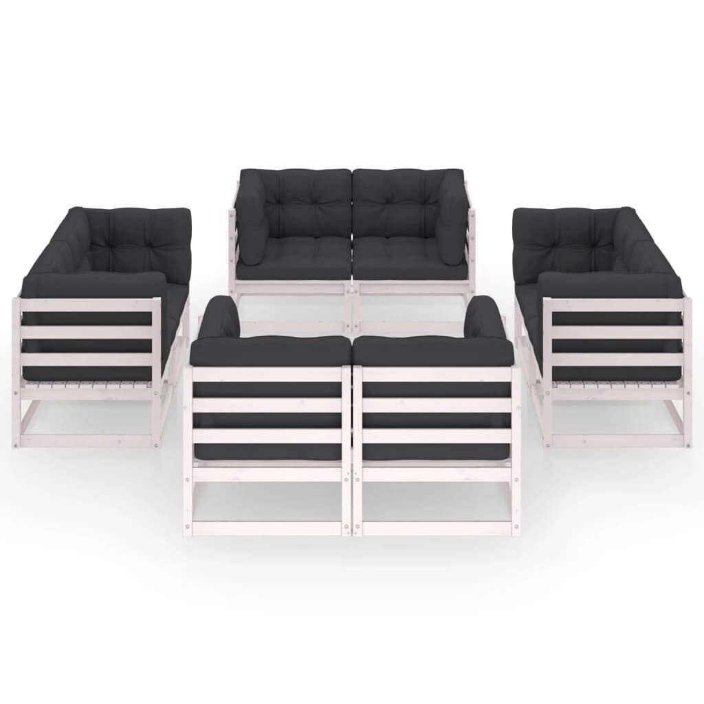 Juego de muebles de jardín 8 pzas y cojines madera pino maciza vidaxl