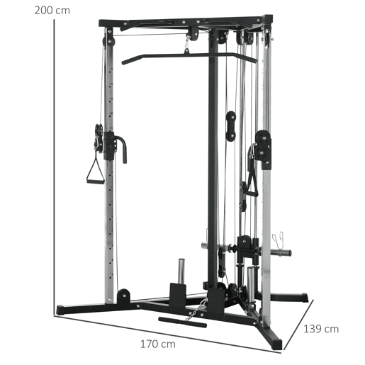 SPORTNOW Máquina Multi Estação Musculação para Treino de Ombros Braços Carga 120 kg para Fitness Ginásio em Casa 170x139x200 cm Preto