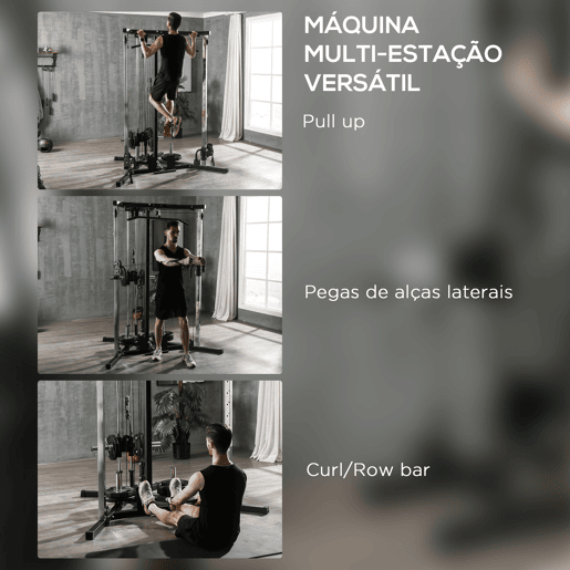 SPORTNOW Máquina Multi Estação Musculação para Treino de Ombros Braços Carga 120 kg para Fitness Ginásio em Casa 170x139x200 cm Preto