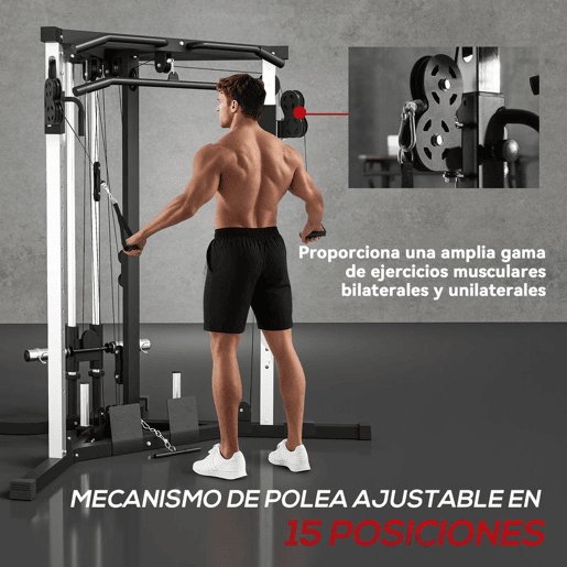 SPORTNOW Máquina Multi Estação Musculação para Treino de Ombros Braços Carga 120 kg para Fitness Ginásio em Casa 170x139x200 cm Preto