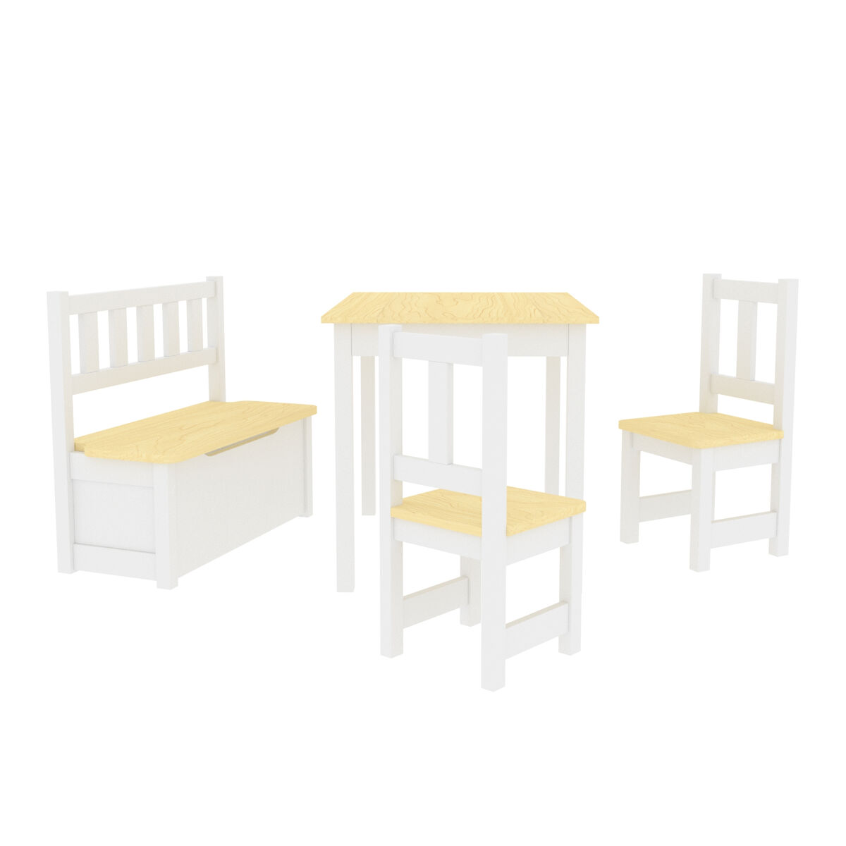 Juego de mesa con 2 sillas y 1 banco para niños Lousame pino