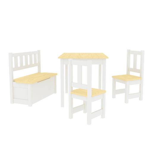 Conjunto de mesa Lousame para crianças com 2 cadeiras e 1 banco pinho MDF natural  branco en.casa