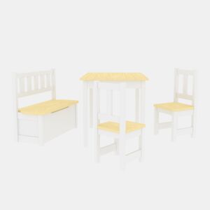 Conjunto de mesa Lousame para crianças com 2 cadeiras e 1 banco pinho MDF natural  branco en.casa