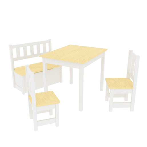 Conjunto de mesa Lousame para crianças com 2 cadeiras e 1 banco pinho MDF natural  branco en.casa