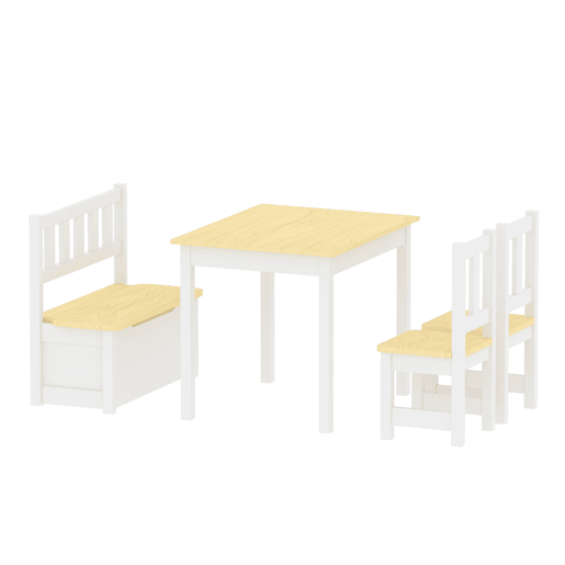 Conjunto de mesa Lousame para crianças com 2 cadeiras e 1 banco pinho MDF natural  branco en.casa