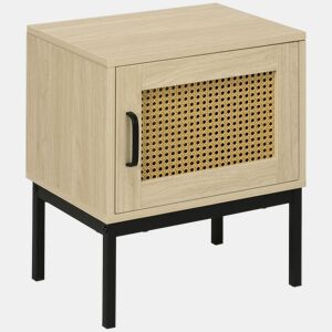 HOMCOM Mesa de Cabeceira com Porta de Vime Mesa de Cabeceira Estilo Cannage com Pés de Metal para Sala de Estar Dormitório 43x30x51 cm Madeira e Preto