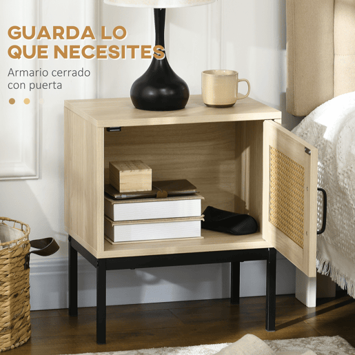 HOMCOM Mesa de Cabeceira com Porta de Vime Mesa de Cabeceira Estilo Cannage com Pés de Metal para Sala de Estar Dormitório 43x30x51 cm Madeira e Preto HOMCOM Mesa de Cabeceira com Porta de Vime Mesa de Cabeceira Estilo Cannage com Pés de Metal para Sala de Estar Dormitório 43x30x51 cm Madeira e Preto
