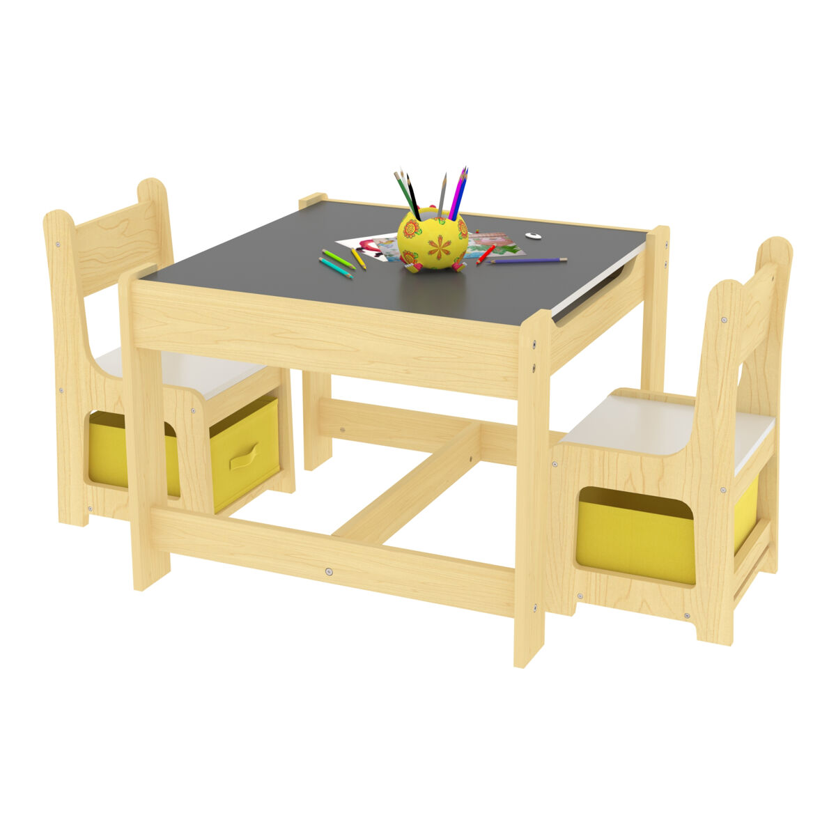 Juego de mesa para niños con 2 sillas Irixoa con cajas MDF