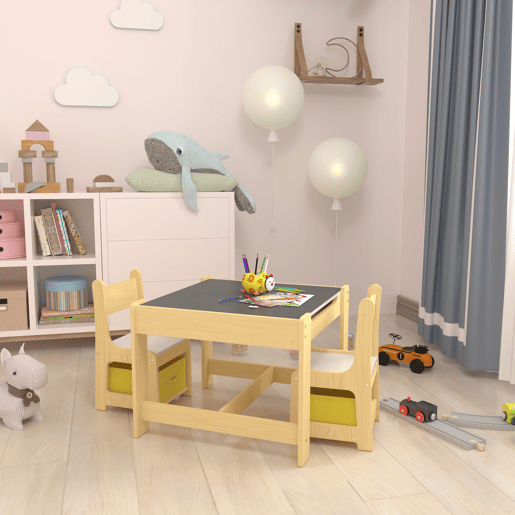 Conjunto de mesa Irixoa para crianças com 2 cadeiras com caixas em MDF 48 x 61 x 63 cm en.casa
