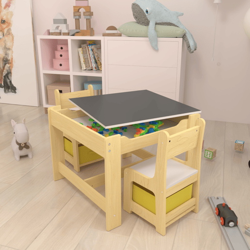 Conjunto de mesa Irixoa para crianças com 2 cadeiras com caixas em MDF 48 x 61 x 63 cm en.casa
