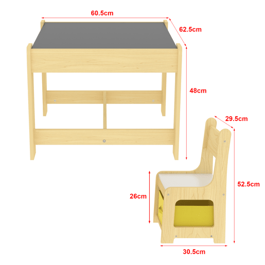 Conjunto de mesa Irixoa para crianças com 2 cadeiras com caixas em MDF 48 x 61 x 63 cm en.casa