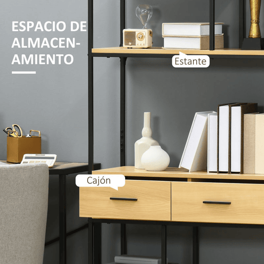 HOMCOM Estante Industrial de 5 Níveis Estante para Livros Móvel de Armazenamento com 2 Gavetas e Estrutura de Metal para Sala de Estar Escritório 80x30x170,5 cm Madeira e Preto