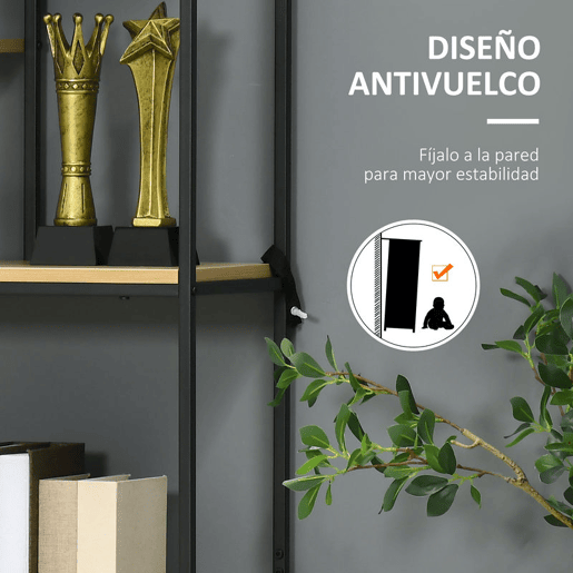 HOMCOM Estante Industrial de 5 Níveis Estante para Livros Móvel de Armazenamento com 2 Gavetas e Estrutura de Metal para Sala de Estar Escritório 80x30x170,5 cm Madeira e Preto