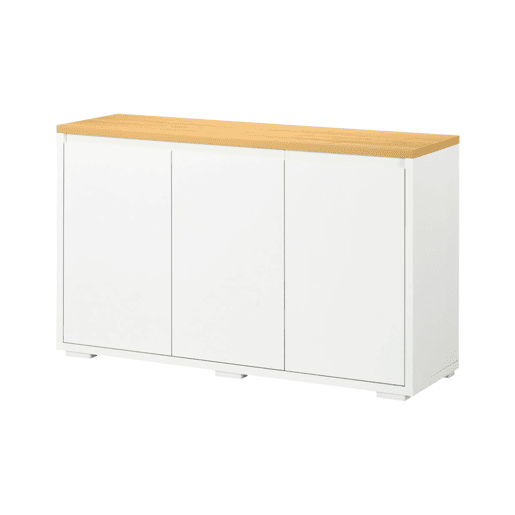 HOMCOM Aparador de Sala de Estar Armário de Armazenamento Móvel Auxiliar de Cozinha com 3 Portas e Prateleiras Ajustáveis para Sala de Jantar Entrada 120x37x75 cm Branco e Madeira