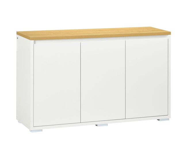 Homcom aparador de salón armario de almacenamiento mueble auxiliar de cocina con 3 puertas y estantes ajustables para comedor entrada 120x37x75 cm blanco