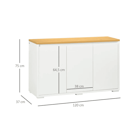 HOMCOM Aparador de Sala de Estar Armário de Armazenamento Móvel Auxiliar de Cozinha com 3 Portas e Prateleiras Ajustáveis para Sala de Jantar Entrada 120x37x75 cm Branco e Madeira