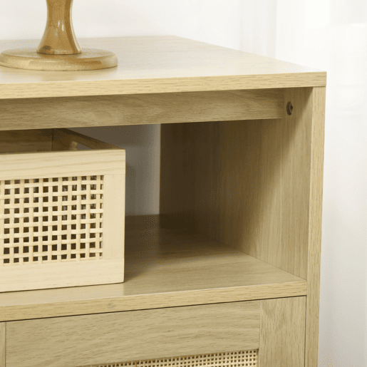 HOMCOM Aparador Sala de Estar de Estilo Cannage Móvel Buffet Auxiliar com 3 Portas de Vime Prateleiras Ajustáveis e Pés de Madeira para Sala de Estar Sala de Jantar 120x40x97 cm Madeira