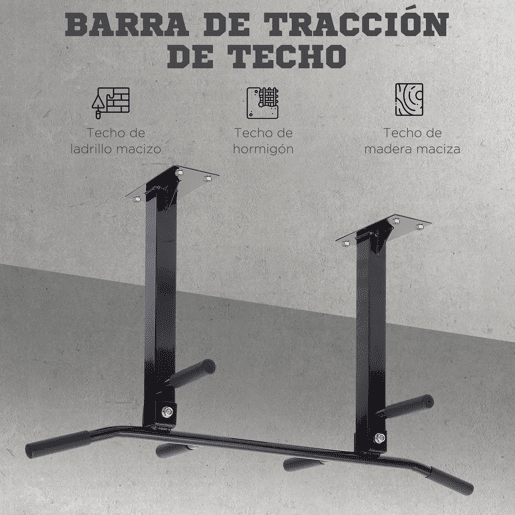 HOMCOM Barra de Elevação de Parede Barra Pull-Up de Aço para Treino em Casa Carga Máxima 150 kg 105,5x28x49 cm Preto