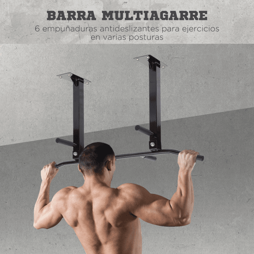 HOMCOM Barra de Elevação de Parede Barra Pull-Up de Aço para Treino em Casa Carga Máxima 150 kg 105,5x28x49 cm Preto