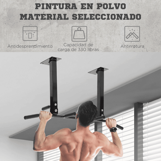HOMCOM Barra de Elevação de Parede Barra Pull-Up de Aço para Treino em Casa Carga Máxima 150 kg 105,5x28x49 cm Preto