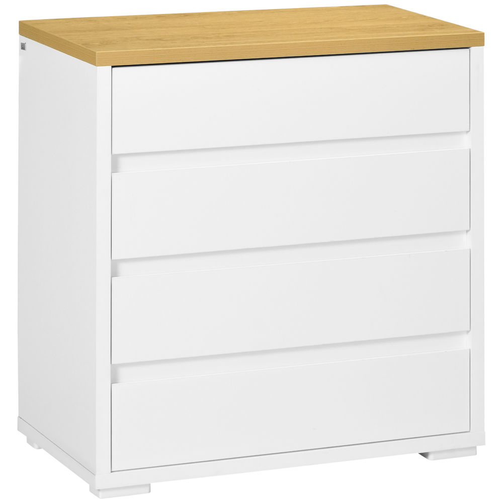 Homcom cómoda 4 cajones, cómoda dormitorio sin tiradores, cajonera para salón, oficina, estilo moderno, 70x37x75 cm, blanco
