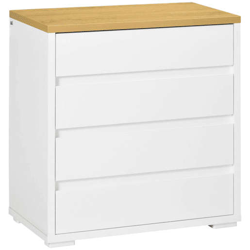 HOMCOM Cómoda Moderna com 4 Gavetas Cómoda de Madeira para Dormitório Sala de Estar Carga Máxima 40 kg 70x37x75 cm Branco e Madeira