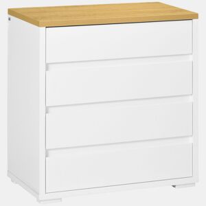 HOMCOM Cómoda Moderna com 4 Gavetas Cómoda de Madeira para Dormitório Sala de Estar Carga Máxima 40 kg 70x37x75 cm Branco e Madeira